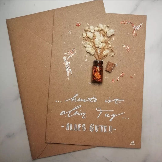Handgefertigte Geburtstagskarte mit Trockenblumen inkl. Kuvert