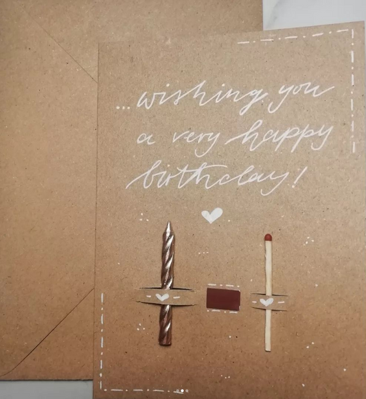Handgefertigte Geburtstagskarte mit Kerze und Streichholz inkl. Kuvert